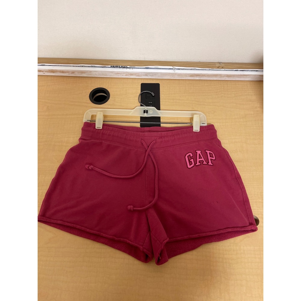 Gap Women Berry Pink Fleece Logo Shorts Raw Hem Drawstring Size S